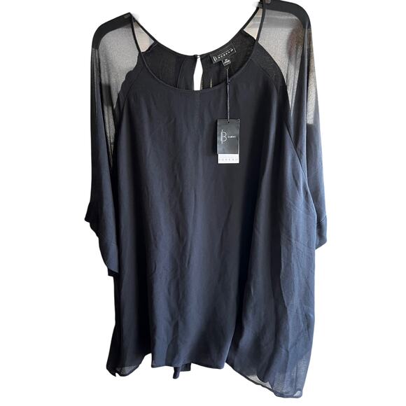BOBEAU black lined body sheer 3/4 bell sleeves & overlay elegant NWT plus sz 3X - Picture 1 of 7